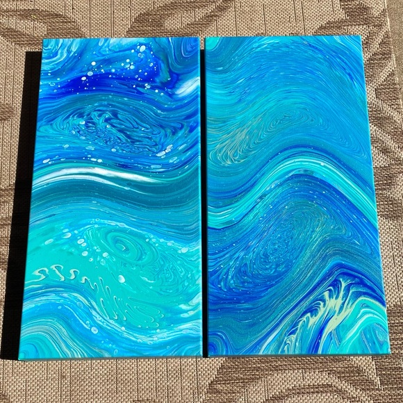 Other - Hand painted 10x20 set diptych Abstract acrylic fluid pour art canvas painting